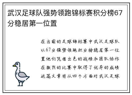 武汉足球队强势领跑锦标赛积分榜67分稳居第一位置